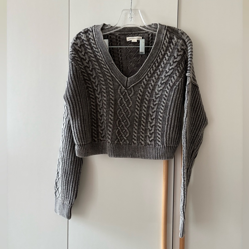 Aeropostale Gray Cable Knit Sweater